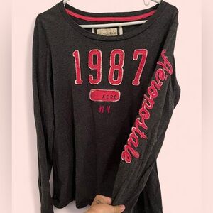 Aeropostale Charcoal Gray Longsleeve with Pink Trim and Pink Graphic on Arm